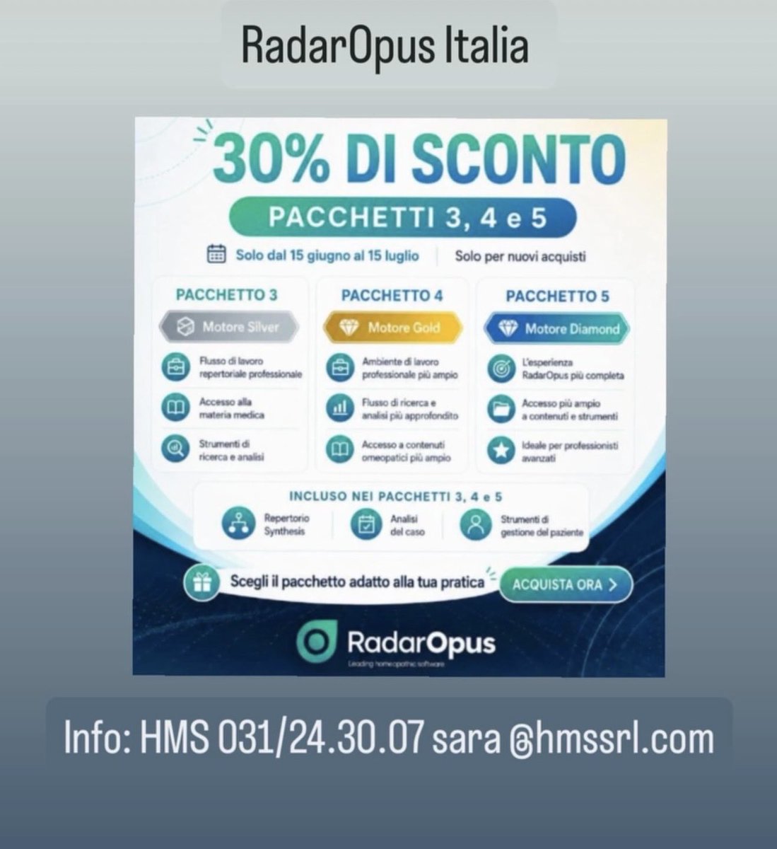 HmsRadarOpus's tweet photo. Scopri l’offerta estiva sui pacchetti 3-4-5 del programma RadarOpus valida fino al 15 luglio https://t.co/gXxDN8C3WF