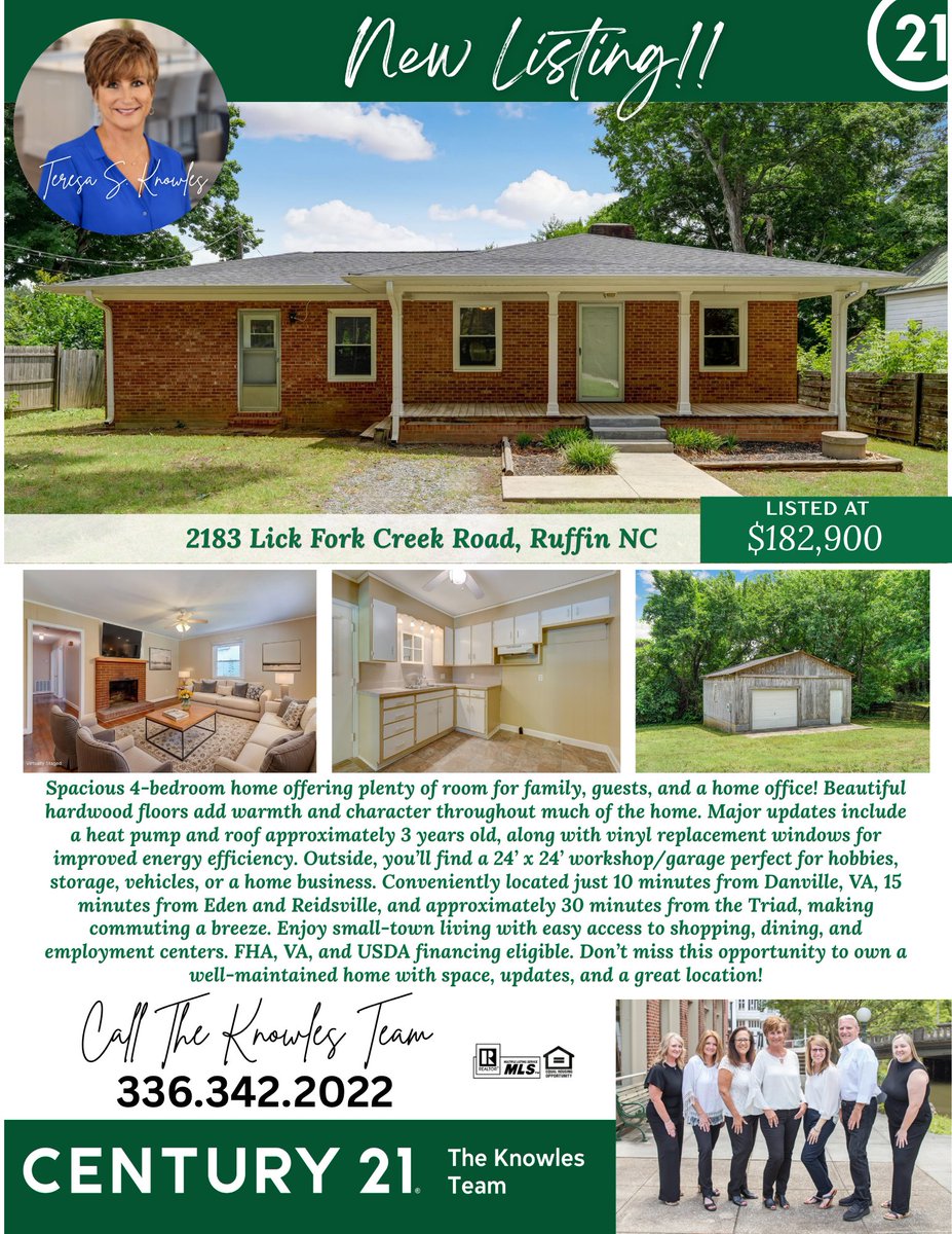 C21KnowlesTeam's tweet photo. ✨NEW LISTING✨

📍2183 Lick Fork Creek Road, Ruffin NC 27326

Listed at $182,900

Listing courtesy of CENTURY 21 The Knowles Team, CALL 336.342.2022 

Tour link: https://t.co/U2bBr0ExGG 

Spacious 4-bedroom home offering plenty of room for family, guests, and a home office! https://t.co/PBcxZ1KdVs