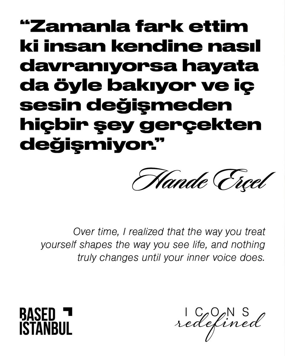 zehra63003's tweet photo. “Zamanla fark ettim ki insan kendine nasıl davranıyorsa hayata da öyle bakıyor ve iç sesin değişmeden hiçbir şey gerçekten değişmiyor.” Hande Erçel
#basedistanbul #HandeErçel ❤ https://t.co/VphykAdPds