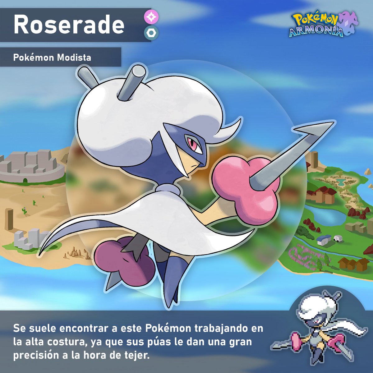 PkmArmonia's tweet photo. 🌸¡Roselia evoluciona en Roserade de Safar!🪡

Aunque su punto fuerte es la alta costura, no hay que desmeritar su gran manejo de la espada en el campo de batalla.

¿Llevaréis esta línea evolutiva en vuestra aventura? #PkmnArmonia https://t.co/RULtEmxF9j