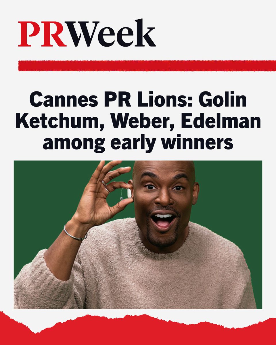 prweekuknews's tweet photo. Cannes PR Lions: Golin Ketchum, Weber, Edelman among early winners https://t.co/eCE61s7MFt https://t.co/RGwStma2Cx