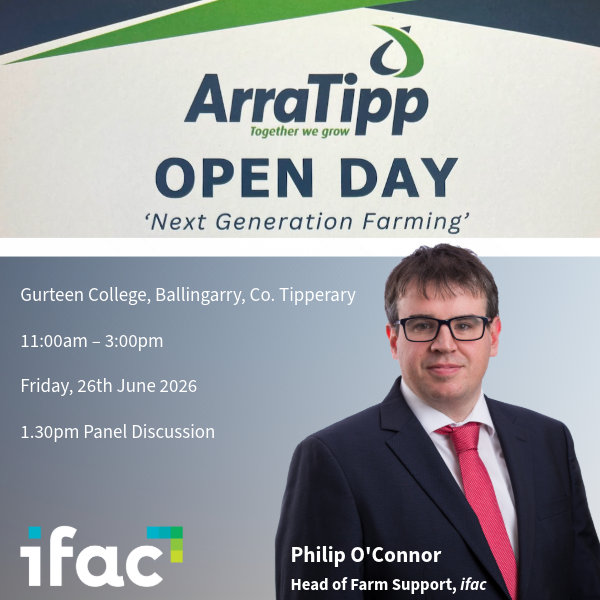 ifac_ireland's tweet photo. We're looking forward to hosting a stand at the @ArraTipp Open Day this Friday @GurteenCollege 🌾
Philip O'Connor, Head of Farm Support at @Ifac will be on the discussion panel at 1:30pm, speaking about succession planning & the next generation of farming 🚜
Free to attend. If you're heading along, stop by & say hello! 👋
📍 Gurteen College, Ballingarry, Co. Tipperary | 11am–3pm | Friday 26th June 2026
#ArraTipp #OpenDay #NextGenerationFarming #IfacAdvice #Nationwide