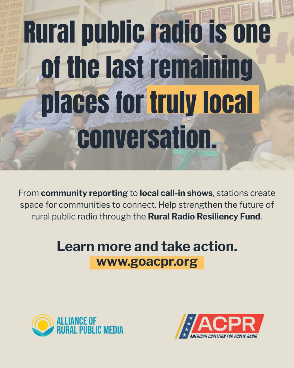 RuralPMAlliance's tweet photo. From local call-in shows to community reporting, rural public radio creates space for truly local conversation.

The Rural Radio Resiliency Fund would help keep those conversations going.

https://t.co/pfMXbtn86N https://t.co/NPoH6ZF6Wt