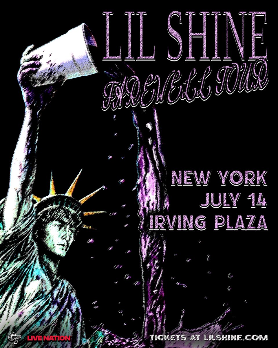 IrvingPlaza's tweet photo. ON SALE NOW🔥 Lil Shine - Farewill Tour - July 14! 
🎫 https://t.co/YVI2FTjDla

*All tickets for the originally scheduled show at Market Hotel will be honored. https://t.co/mzuW4kGN50