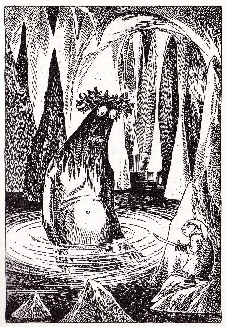 DailyMoominbot's tweet photo. "Gollum and Bilbo" illustrated by Tove Jansson.

Did you know that Tove Jansson's illustrations inspired Tolkien to provide more detailed descriptions of Gollum's appearance? https://t.co/ehInwxrbXH