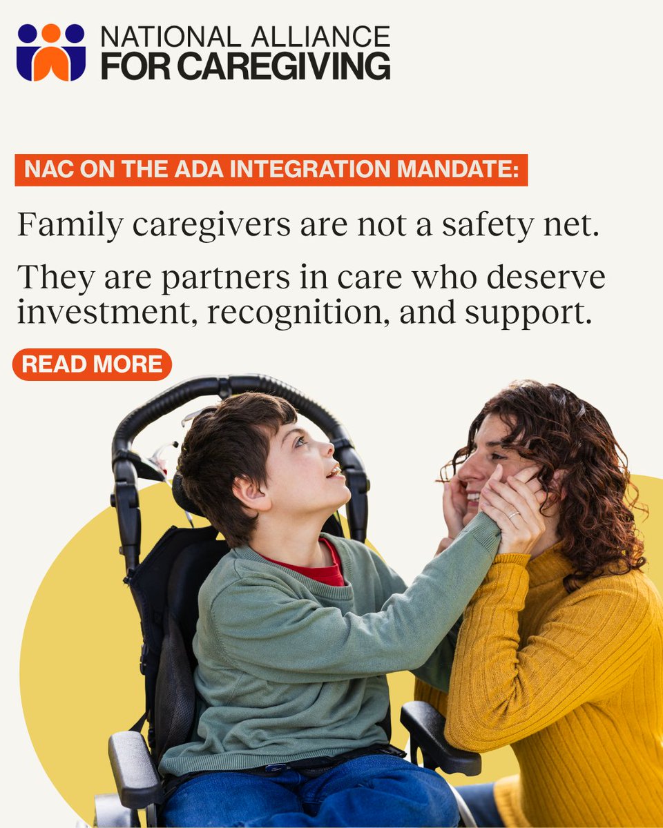 NA4Caregiving's tweet photo. A @DOJOfficial memo puts community-based care protections in question. Nearly 60% of #familycaregivers are already stretched thin. 

When protections are questioned, families bear the cost of that uncertainty. 

Read: 🔗  https://t.co/i6FP64UPrE https://t.co/cN4U7aX0uB