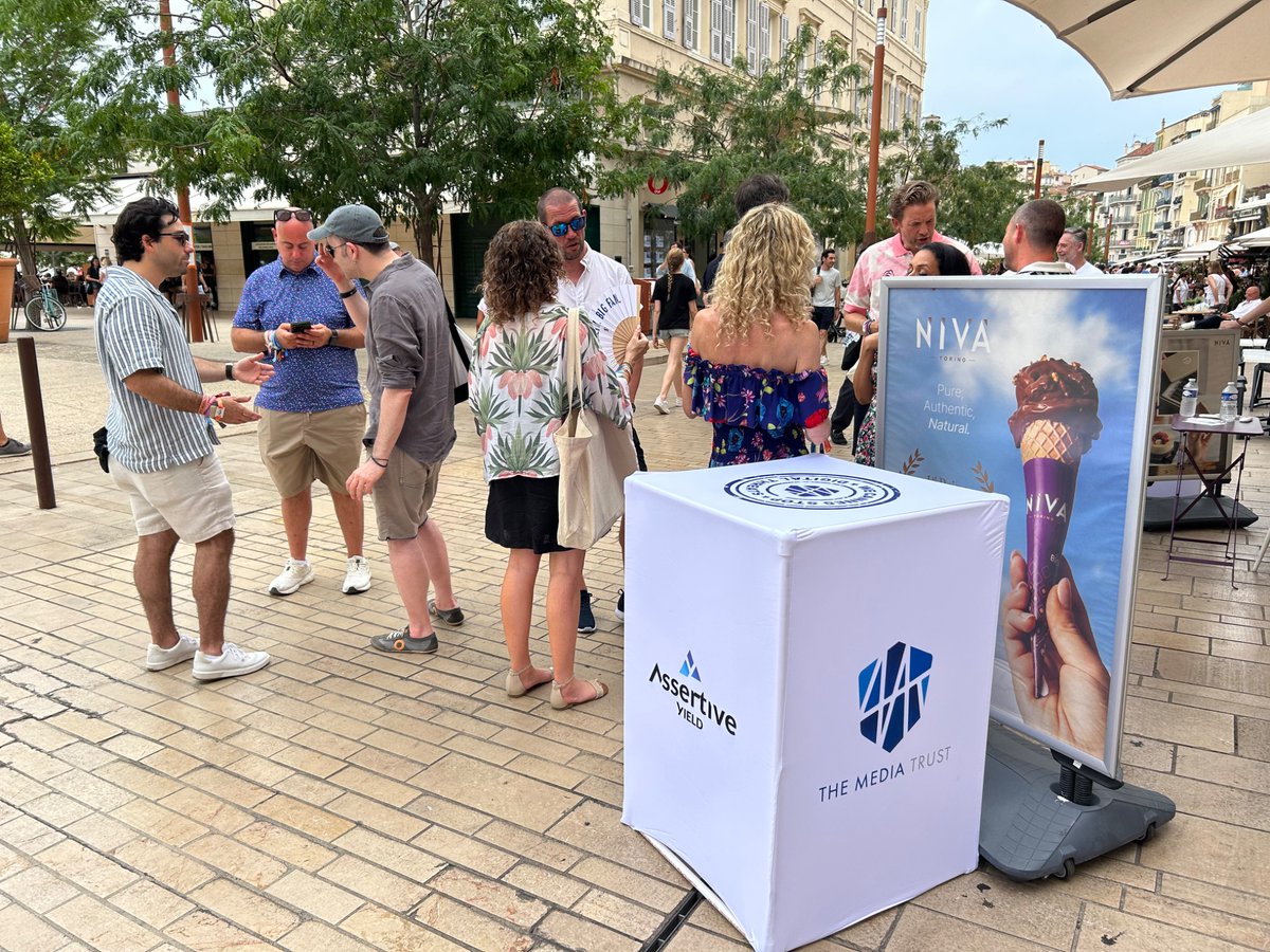 TheMediaTrust's tweet photo. Another successful Gelato Happy Hour with @AssertiveYield is underway! Find us at Niva until 6 pm 🍨🦁🇫🇷 #CannesLions #ConsumerSafety #DigitalTrust https://t.co/hRBE11Am9g