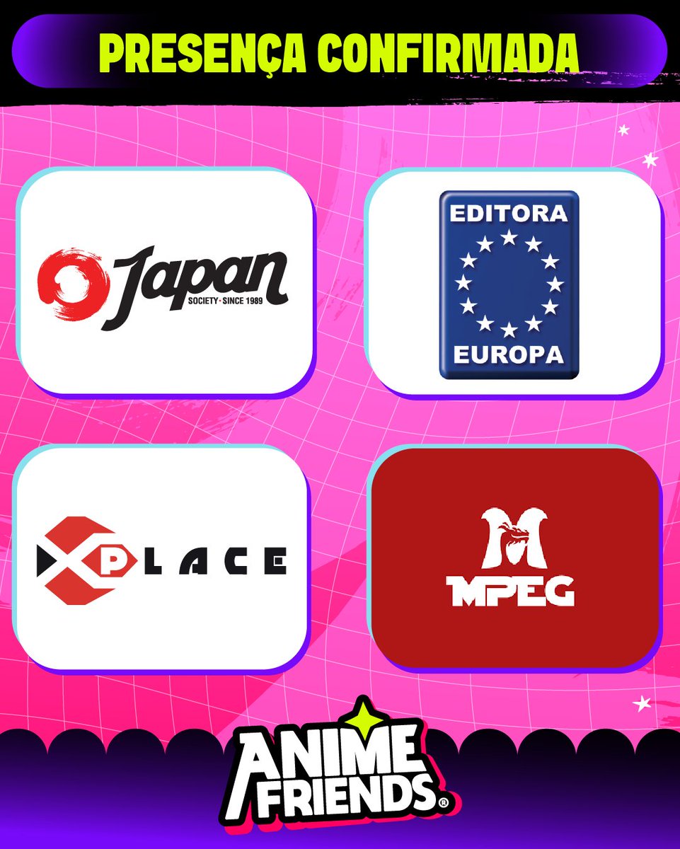 animefriends's tweet photo. 📅 AF26: 2, 3, 4 e 5 de julho de 2026
📍 Distrito Anhembi
🎟️ Ingressos à venda na Ticket360

#AnimeFriends #AF26 #AFextravagante #Expositores https://t.co/oNeNSYzv2R