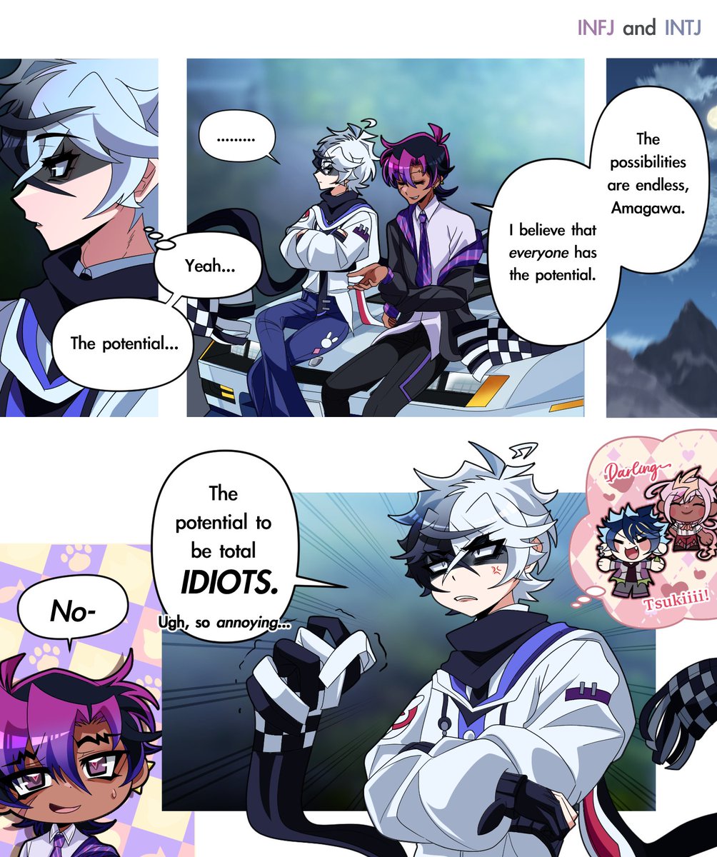 ITSASH0WTIME's tweet photo. Thought it'd be fun to flex my writing muscles by making comics exploring the more 'unusual duos' in 8SEN:MELUNA!

Tsukiya and Hyuu are both intuitives so they're generally on the same wavelength... GENERALLY... https://t.co/fXEZfi62mp