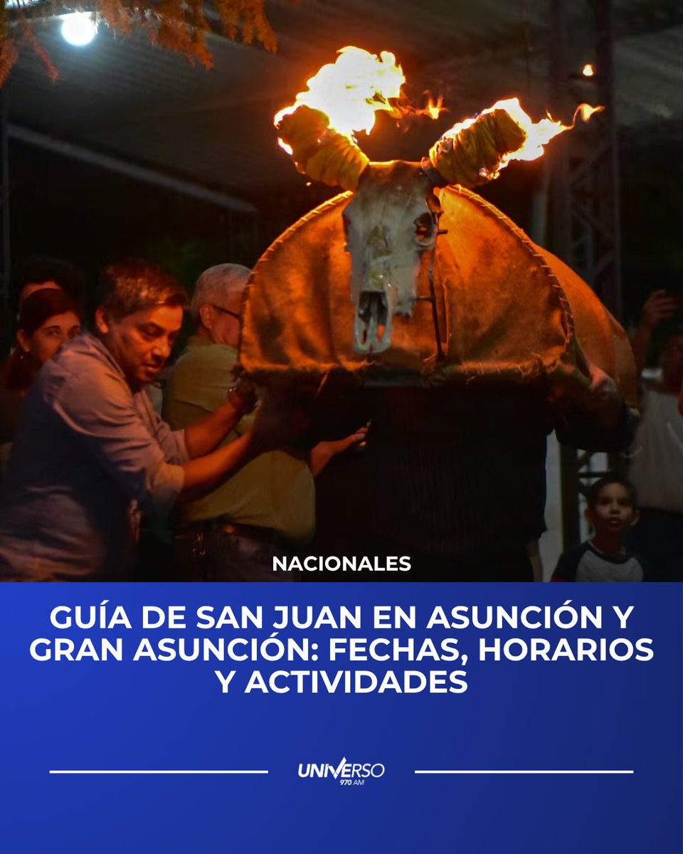 Universo970py's tweet photo. #Nacionales | 🎊🎉 Guía de San Juan en Asunción y Gran Asunción: fechas, horarios y actividades

🔹 Cada 24 de junio se celebra en Paraguay el nacimiento de San Juan Bautista, una de las festividades más tradicionales y populares de nuestra cultura, marcada por juegos, comidas típicas y celebraciones en todo el país.

💻#HoyPy
📻#Universo970AM