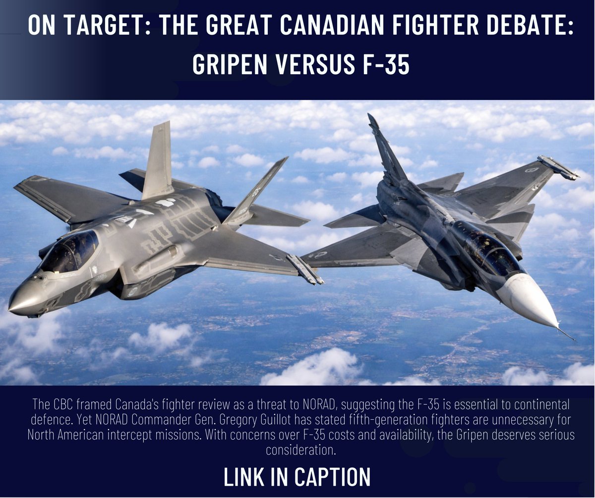 edc_magazine's tweet photo. CBC says NORAD needs the F-35. NORAD's own commander says fifth-gen fighters aren't necessary for defending North America. With lower costs, higher availability &amp; Canadian assembly, the Gripen deserves serious consideration in Canada's fighter review

LINK https://t.co/8boZKxxoAL https://t.co/8vyBReQnLD