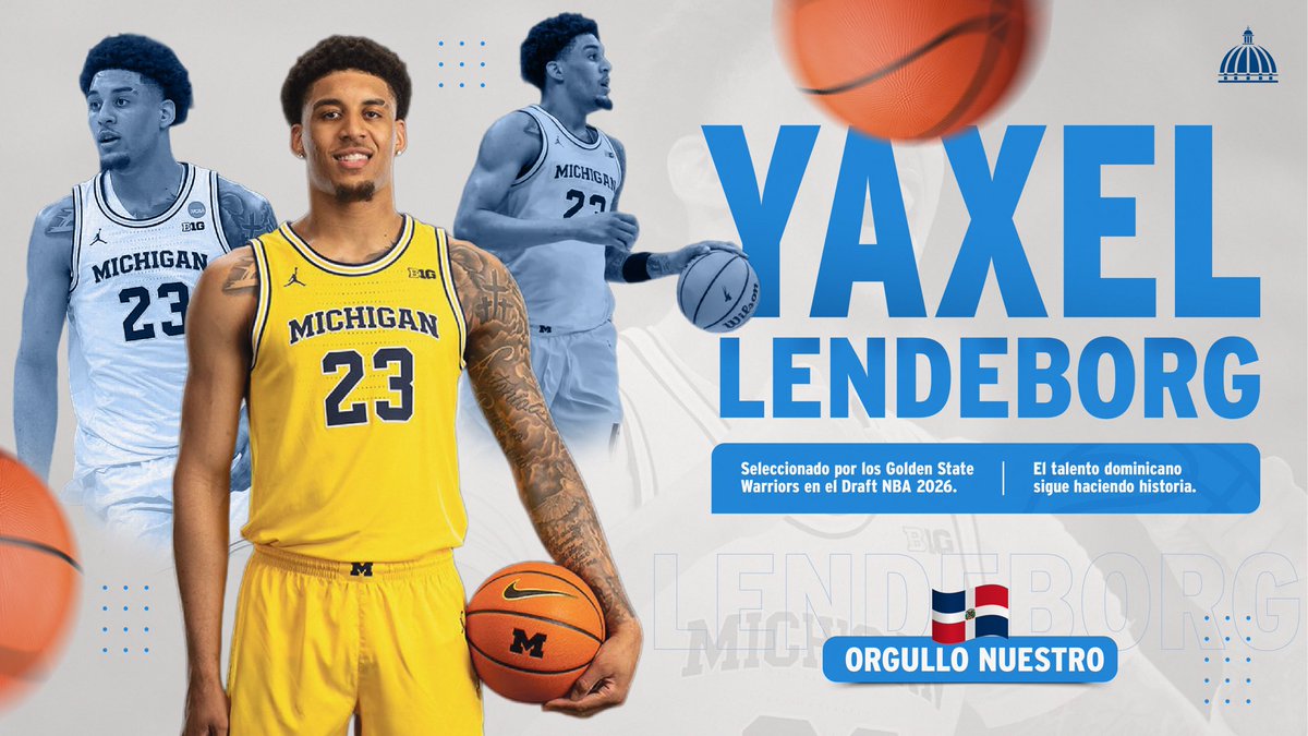 PresidenciaRD's tweet photo. 🇩🇴🏀 El talento dominicano sigue dejando huellas en el deporte mundial.

Yaxel Lendeborg fue seleccionado por los Golden State Warriors en el Draft NBA 2026, convirtiéndose en un orgullo para la República Dominicana e inspiración para las nuevas generaciones.

#OrgulloDominicano https://t.co/dAQ6O4zfAp