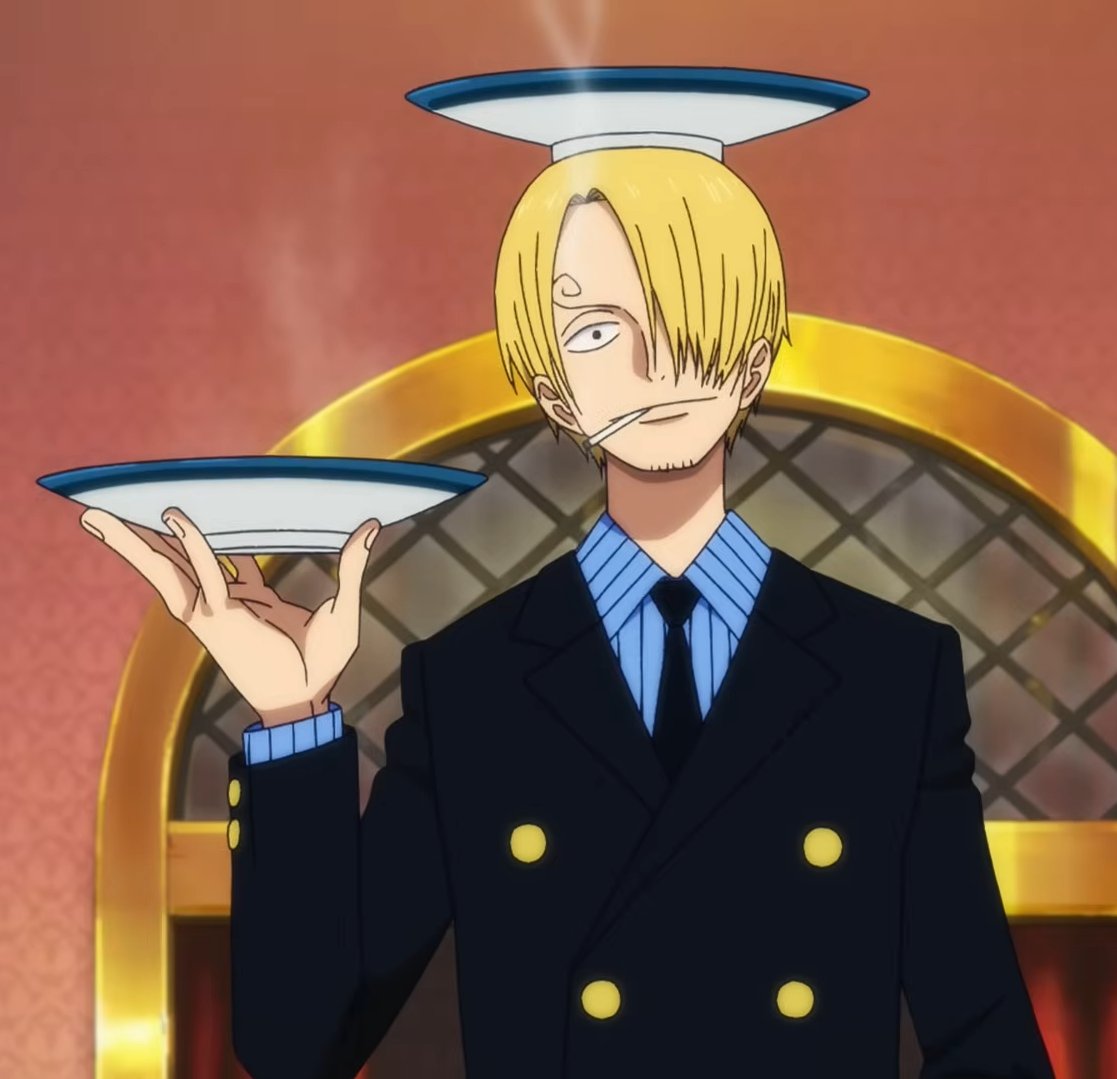 mugiriya's tweet photo. I love that Wit included Sanji's introduction panel with that plate on his head lmao https://t.co/IufGd1gvF8