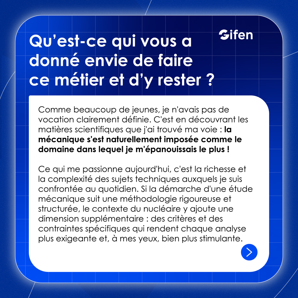 _GIFEN's tweet photo. Nouvel épisode de Femme du nucléaire ! Aujourd'hui, focus sur Fadoua El Moussaada, Ingénieure conception mécanique chez Hexana https://t.co/yzNRAUGdGJ
