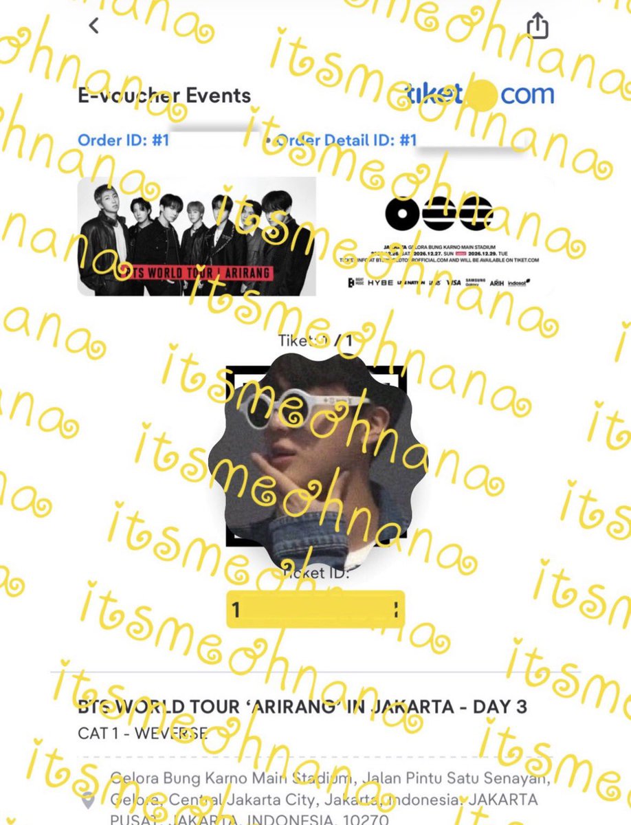 itsmeohnana's tweet photo. WTS TIX BTS ARIRANG JKT DAY 3 29 DES

ini aku ada 1 tiket Cat 1 - Weverse
tiket pribadi minta proof apa aja dikasih, tukeran sosmed wa/ig, transaksi bisa ketemuan, bs dituker sampai jd fisik

💰4,3 jt

SERIUS BUYER ayo dm/reply aja kl mau tanya2

#wts #wtb #BTS_ARİRANG https://t.co/heNlxpNSey