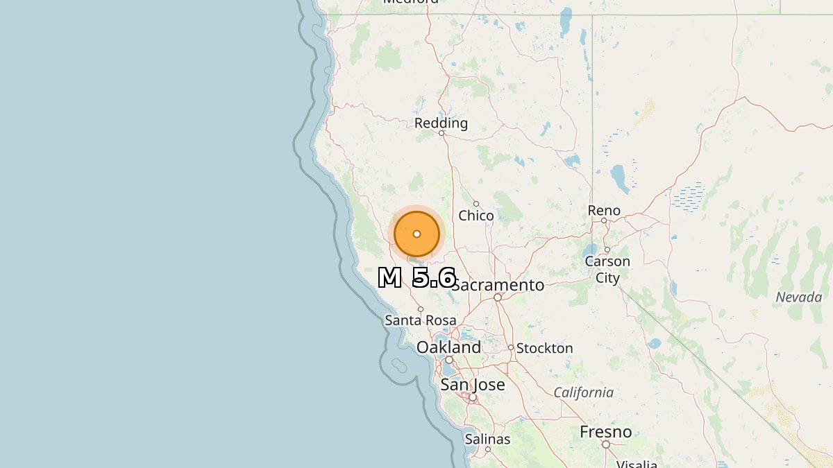 NewEarthquake's tweet photo. M5.6 earthquake

11 km N of Redwood Valley, CA
Jun 24 08:10 local time (4m ago)
Depth 8.1 km
https://t.co/weWcKhpHwS https://t.co/Rjk4m2g0Ev