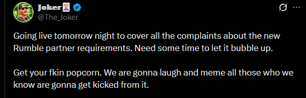 2Small2MatterR's tweet photo. Rumble seemly endorsing this behavior.  What happened @ric_rac @chrispavlovski? Rumble was growing till you started pushing this clown and his two schizoids that harass anyone that visits the chats of people they don't like. https://t.co/kx4cPOyQcD