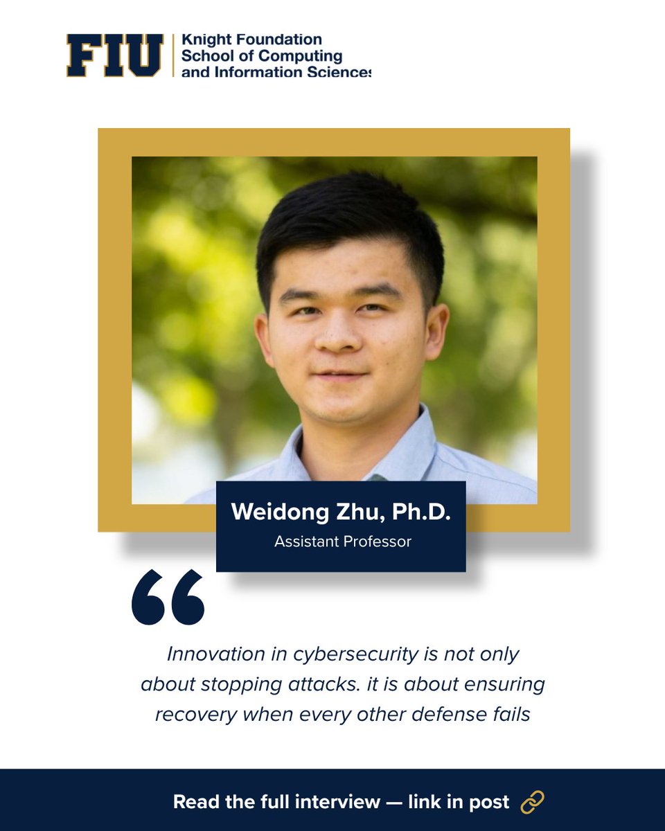 FIUSCIS's tweet photo. 🔐 What if your data could survive a ransomware attack?

Weidong Zhu, Ph.D. at KFSCIS is building exactly that. 💾⚡

Read the full interview ⬇️
https://t.co/byi4mmf8RC

#Cybersecurity #DataResilience #Kfscis #FiuPanthers 🐾 https://t.co/XT8x1oCFMq