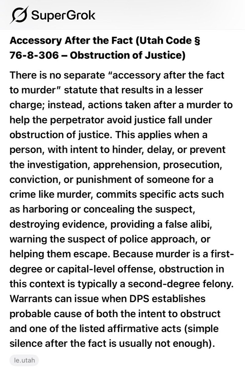 hurtfeelingzday's tweet photo. @HD102037739728 Exactly. Common sense would tell anyone that sufficient probable cause exists to charge TPUSA staff/adjacent security teams (and maybe Erika as well) under any of Utah Codes § 76-4-201, § 76-4-202, or 76-8-306. The whole country sees it now. https://t.co/lw1h5T1Pcz
