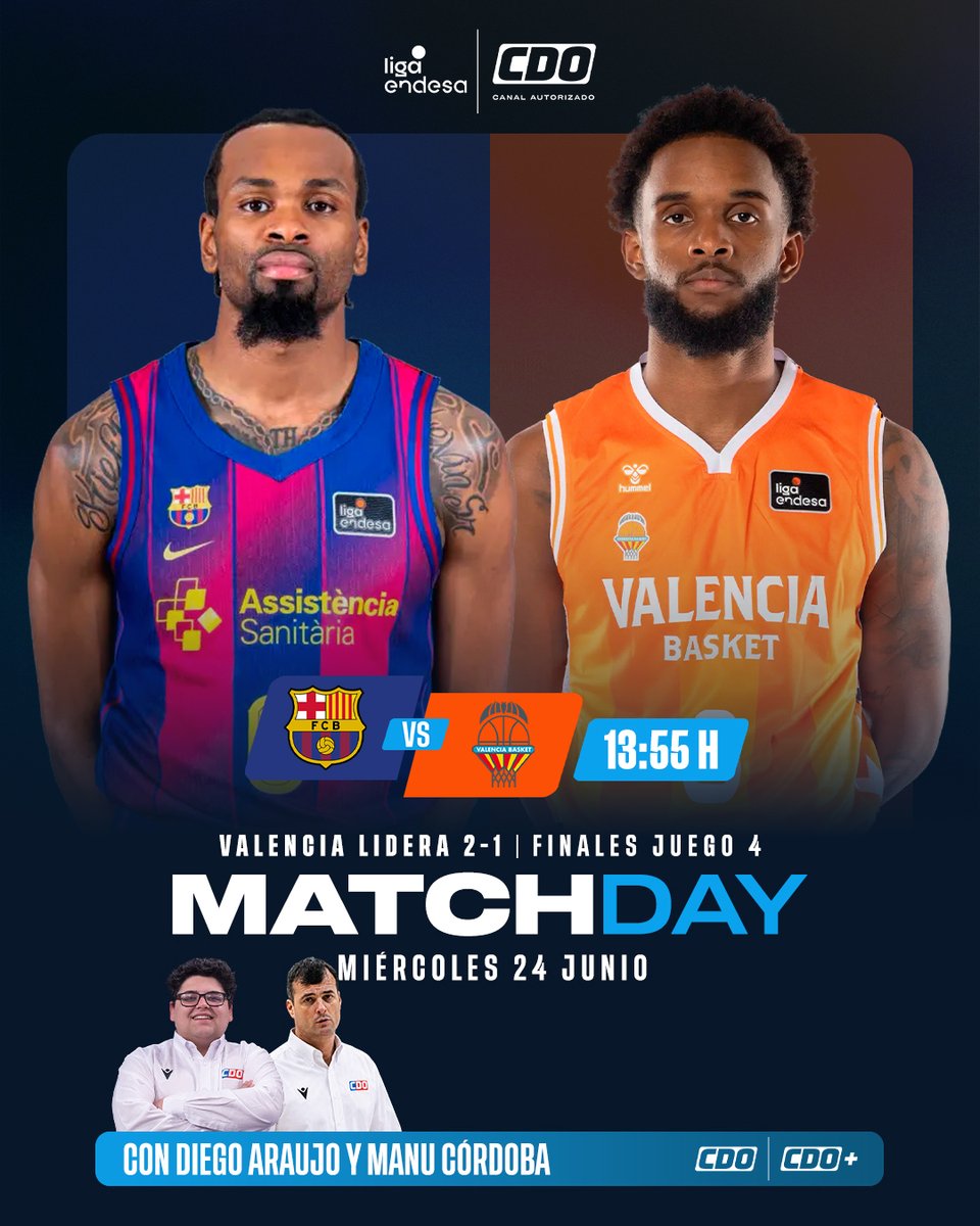 canal_CDO's tweet photo. ¿CAMPEÓN O VAMOS A QUINTO JUEGO?😮

Hoy el Barcelona (1) y Valencia (2) se enfrentan en el Juego 4 de las Finales 🏀🇪🇸

Mira la Liga Endesa en CDO, https://t.co/wMN8M7sJj4 y la app CDO+📺💻📱

#ACBxCDO #CDOelCanalDeTodosLosDeportes https://t.co/jP7X1Rco7s