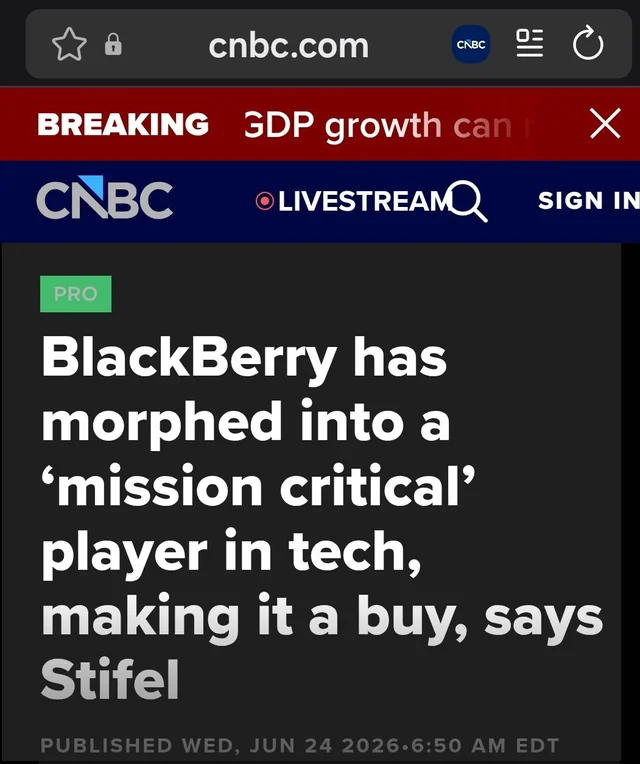 silberschmelzer's tweet photo. $BB $BB.TO Stifel report covered on CNBC: "BlackBerry has morphed into a mission-critical player in tech, making it a buy!" 💵 https://t.co/bRdYf1tLKS