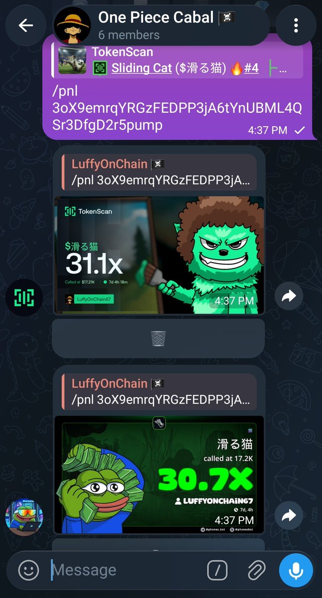 LuffyOnChain67's tweet photo. 31.1X PROFIT #SLIDINGCAT 17K MCAP 

ONE PIECE CABAL PRINTING GOOD 💰💰

3oX9emrqYRGzFEDPP3jA6tYnUBML4QSr3DfgD2r5pump https://t.co/pifyWhB8pE