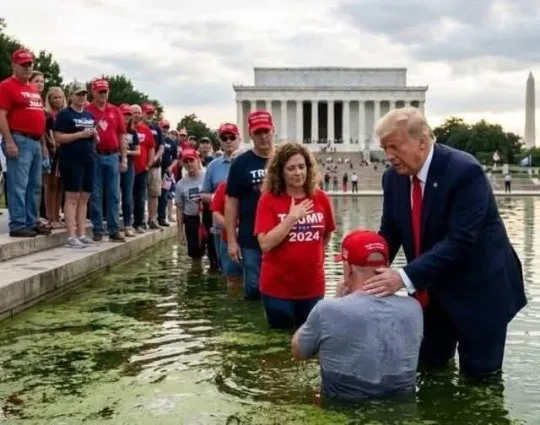 smc429's tweet photo. In an effort to keep incident positive, Trump will start performing baptisms in the pool! https://t.co/gAdyDFq3y2