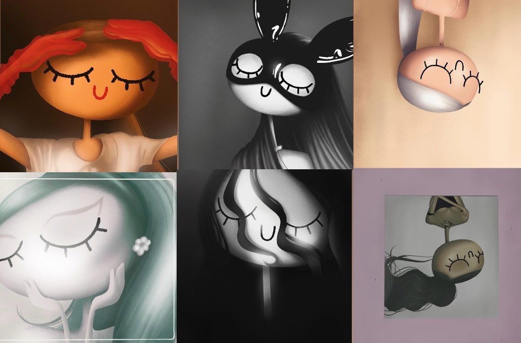 gorgehrie's tweet photo. cute albums covers of ariana grande made by @diandyart on ig ꕤ https://t.co/s9wbl6HBEy