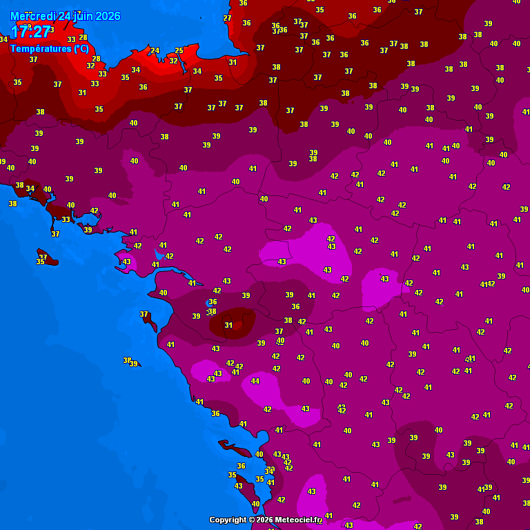 meteovillages's tweet photo. 🌡️🔥 La ville de Nantes vient de battre son record absolu de chaleur de 42,0°C, avec 42,2°C cet après-midi.

C'est la température la plus élevée jamais mesurée dans la ville depuis le début des mesures en 1945, il y a 81 ans. https://t.co/rBku7uj9qH