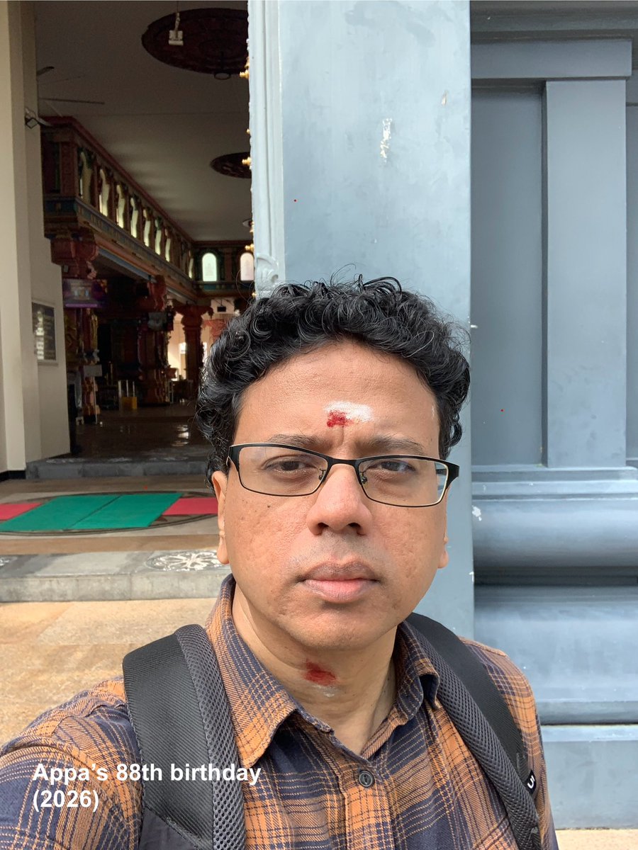 Karnan's tweet photo. Appa turns 88 today. I visited all three temples that he and me visit every year on his birthday. Not a day goes by without me thinking of him. I love him with all my heart. Appa🙏… https://t.co/91a1HQSNjj