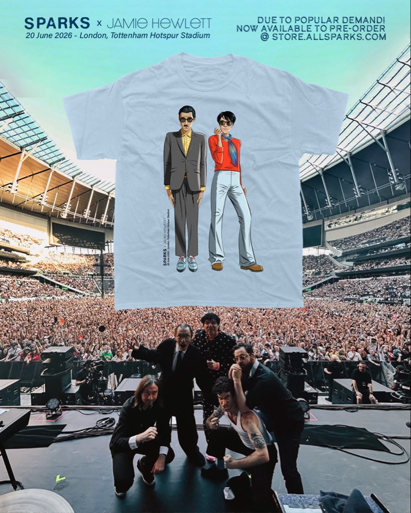 sparksofficial's tweet photo. SPARKS by JAMIE HEWLETT limited edition t-shirt — available to pre-order at https://t.co/n0dS9ehMsl now! ✨

#sparks #gorillaz #jamiehewlett https://t.co/vNtWaaoqww