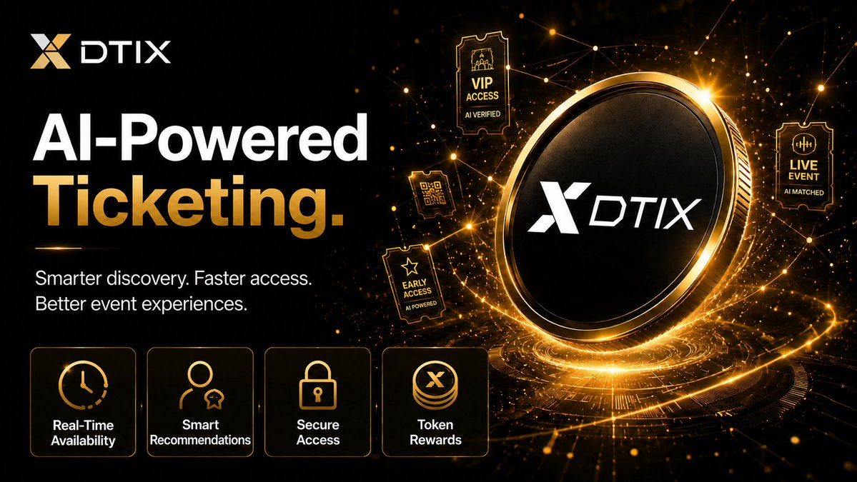 DiscoverTix's tweet photo. DiscoverTix uses AI to help users discover events, monitor availability, and connect faster.

With AI, blockchain, and rewards, $DTIX powers smarter event access.

🌐 https://t.co/bamf8q7Wb6

#DiscoverTix #DTIX #AI #Web3 #Ticketing #EventTech https://t.co/X7PZBc3K0n