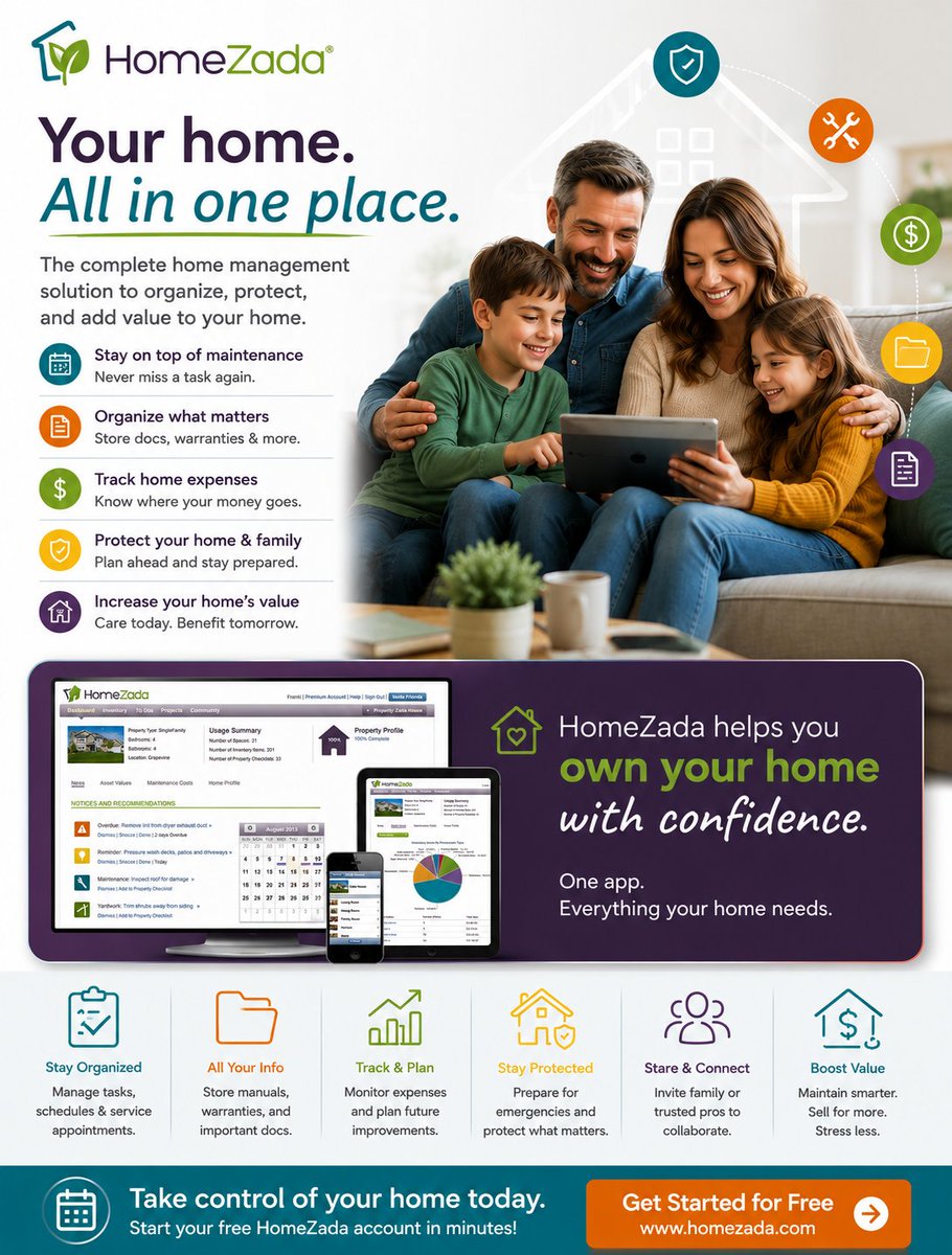 HomeZada's tweet photo. Lawn care. Gutter cleaning. HVAC tune-ups. Accessibility mods.

These aren't surprise expenses.
They're predictable ones.

The difference is whether you planned for them.

HomeZada helps you do exactly that.

🔗 https://t.co/hjlvhavVbi
#HomeMaintenance #HomeManagement #HomeOwner https://t.co/mSyf8dWgiD