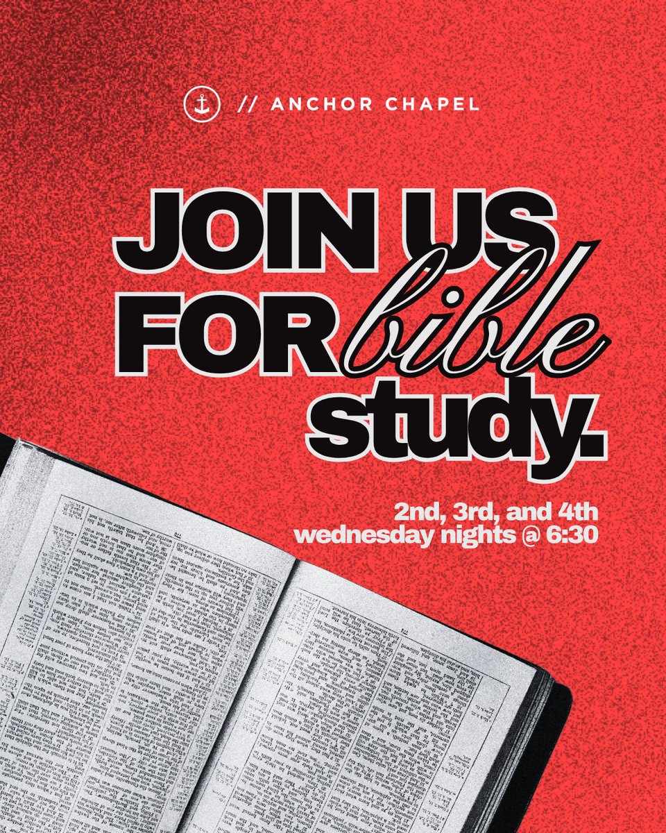 AnchorChapel's tweet photo. 📖 Join us for Bible Study tonight at 6:30PM!

Come enjoy dinner, fellowship, and a time to grow deeper in biblical literacy together as a community. We’d love to see you there! 🤍 https://t.co/l8sAtvVwzD