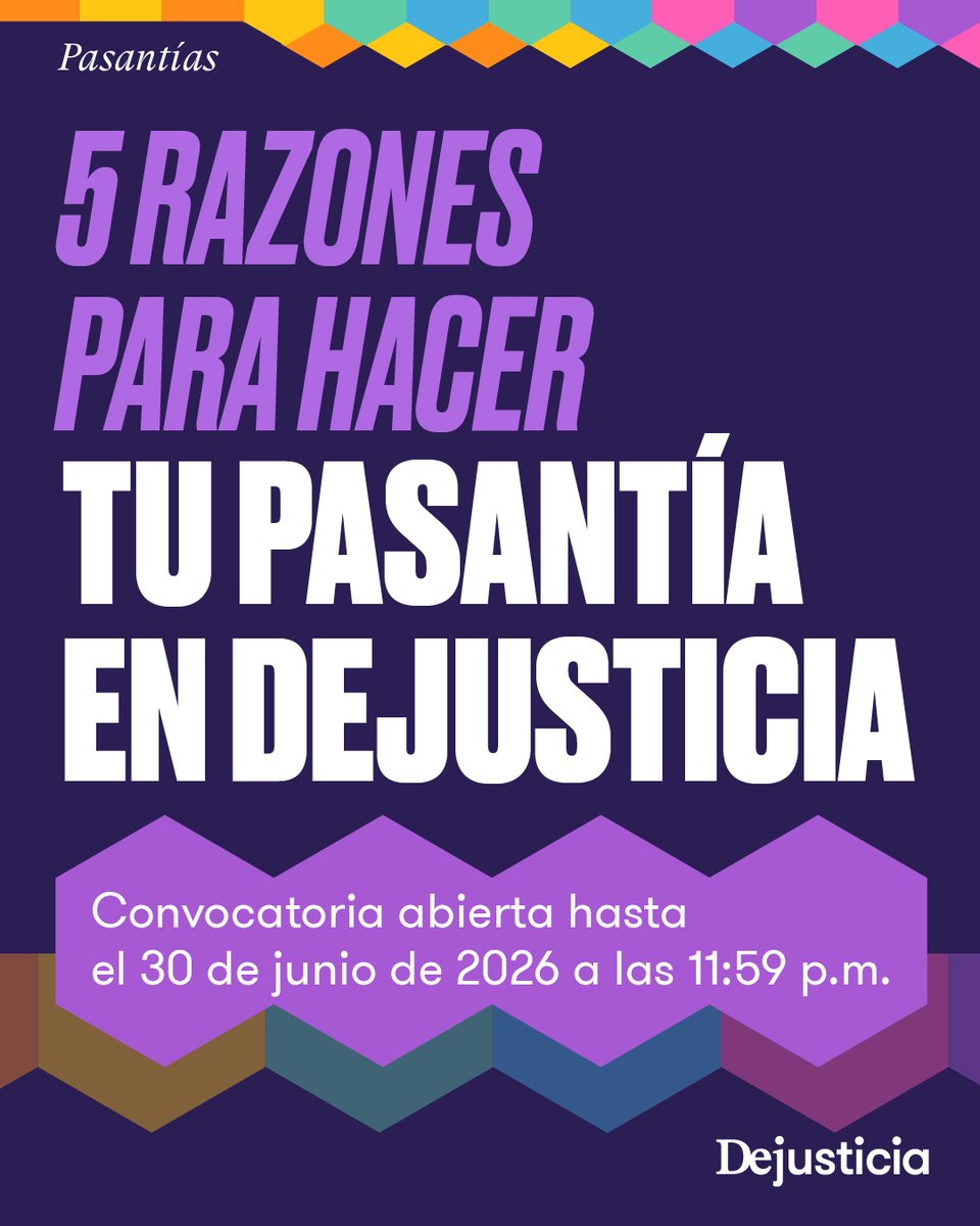 Dejusticia's tweet photo. Tu pasantía puede ser el comienzo de una carrera profesional comprometida con la justicia.

Si quieres aprender junto a investigadoras, litigantes, comunicadoras y activistas que trabajan para transformar realidades, te estamos buscando. https://t.co/jkZPqfy9ED