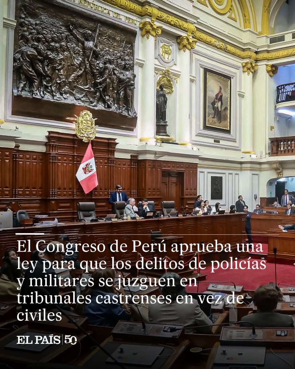 elpais_america's tweet photo. El Congreso de Perú aprobó una de las iniciativas más controvertidas de los últimos años. Con 52 votos a favor, 43 en contra y cinco abstenciones, el Parlamento dio luz verde a una ley que establece que los delitos de policías y militares sean procesados por la jurisdicción militar-policial https://t.co/8Hk6NiPoeH