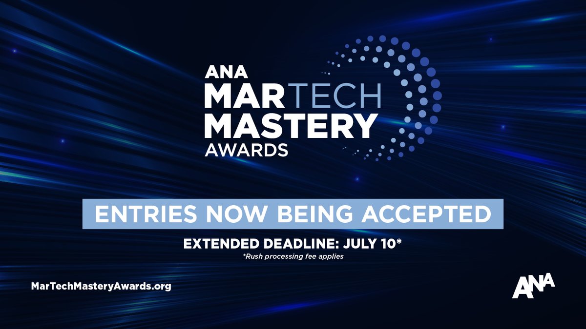 ANAmarketers's tweet photo. Technology, data, and AI are reshaping marketing. 

The ANA MarTech Mastery Awards recognize the teams and leaders turning innovation into measurable business impact.

If you're advancing the future of MarTech, it's time to showcase your work.

Learn more and enter today. https://t.co/CrhRTeJzAp