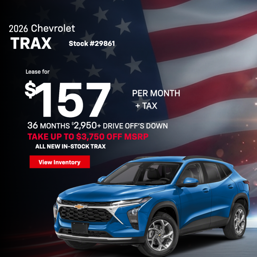ChevyBurbank's tweet photo. From the nimble 2026 Trax to the capable 2026 Silverado 1500, take advantage of limited‑time offers, low monthly payments, and big savings off MSRP on select in‑stock models.

Trax: https://t.co/0ayG7TSFUm
Silverado: https://t.co/VYdzfA26Pe https://t.co/VTvxEAp3ec