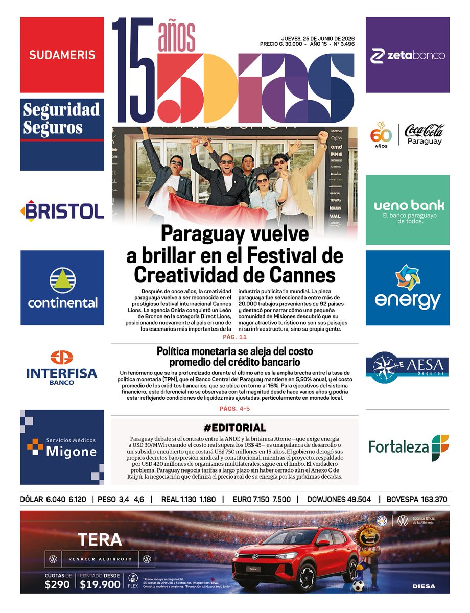 5DiasPy's tweet photo. Tapa del día     

 Edición 25/06/2026     

#Pasiónporlosnegocios https://t.co/fwdFshIKCJ