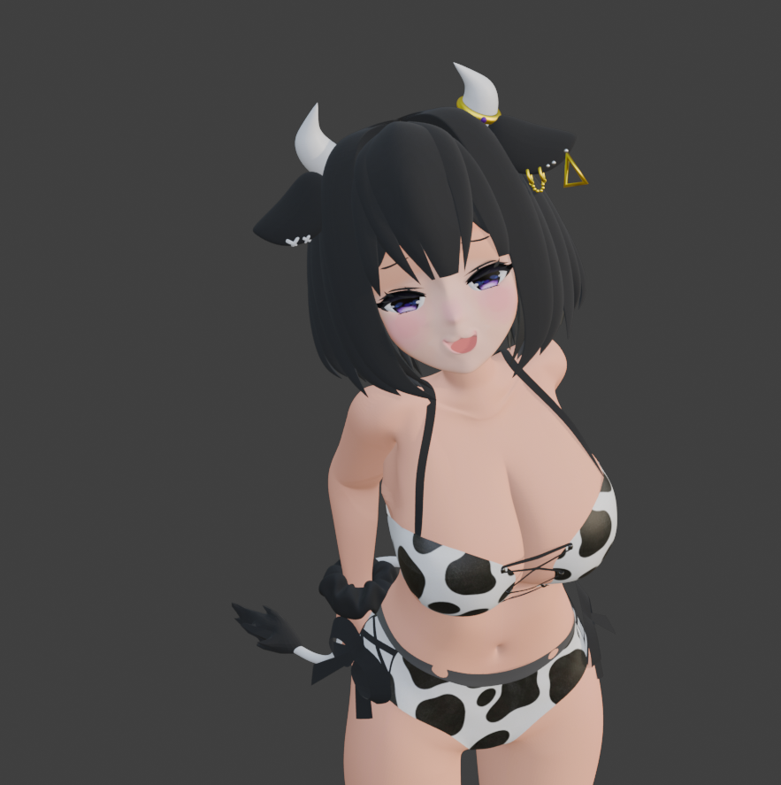 dev_inudog's tweet photo. メ���ガキ表情＋ポーズ取らせてみた
推しを好き勝手できるのたのしー！

自動の��ェイトで脇下変だし、肉が服の下から出てくるから服と体の結合とかしてがんばります

#blender初心者 https://t.co/VTrKK7pXOV