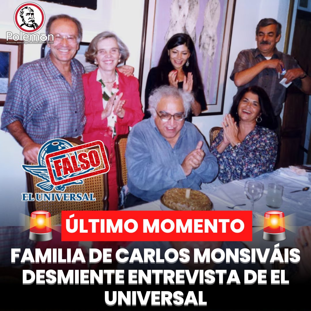 revistapolemon's tweet photo. 🚨#ÚLTIMOMOMENTO | La familia de Carlos Monsiváis exigió una disculpa a @El_Universal_Mx y a Edmundo Cázarez por publicar la supuesta entrevista con el escritor en la que se calumnia al ex Presidente @lopezobrador_ .

A través de una carta dirigida a Juan Francisco Ealy, director de El Universal, los primos de Carlos Monsiváis, con quienes creció y vivió, pidieron al medio nacional que presente las pruebas de lo que afirman o se disculpen por difundir calumnias.

Y es que, los familiares de Monsiváis, de nombre Beatriz, Araceli, Rubén y Felipe Sánchez Monsiváis, aseguraron que las palabras escritas por Cázarez en su reedición de la entrevista, no podrían haber sido dichas por el afamado cronista pues no son parte de su estilo literario y tampoco de su "probidad ética".

"Desmentimos tajantemente la versión de que Andrés Manuel hubiera vivido en algún momento en la casa que Carlos compartía con su madre", dice la carta.

Asimismo, aseguraron que es verdad la versión que otros personajes cercanos a AMLO y Monsiváis han apuntado como cierta. Y es que, los dos hombres, consta la familia del escritor, se habrían conocido hasta 20 años después de lo que refiere la entrevista.

"Resulta indignante y vergonzoso que un periódico como El Universal difunda calumnias tan torpes y flagrantes. Exigimos a El Universal y a Edmundo Cázarez que presenten pruebas o, en su defecto, que pidan disculpas", se lee.

Finalmente, la carta firmada por la familia de Monsiváis advierte que de no mostrarse pruebas o bien, publicar una disculpa, se reservarían el derecho a proceder legalmente por difamación.