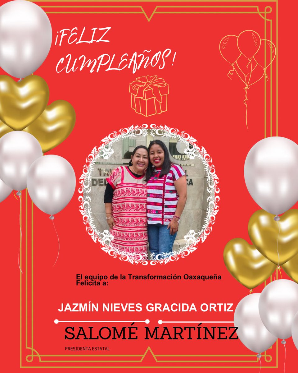 PETEOOAX's tweet photo. ¡Muchas felicidades a Jazmín Nieves Gracida Ortiz, Secretaria General del Partido de la Transformación Oaxaqueña! 🎉

Te deseamos un cumpleaños lleno de alegría, salud y grandes bendiciones. Que este nuevo año de vida llegue con mucho éxito y fortaleza para seguir construyendo la Transformación de Oaxaca. ❤️

#SomosLaFuerzaDeLaTransformación
#LaFuerzaDelCambioVerdadero

@SalomeMtzS