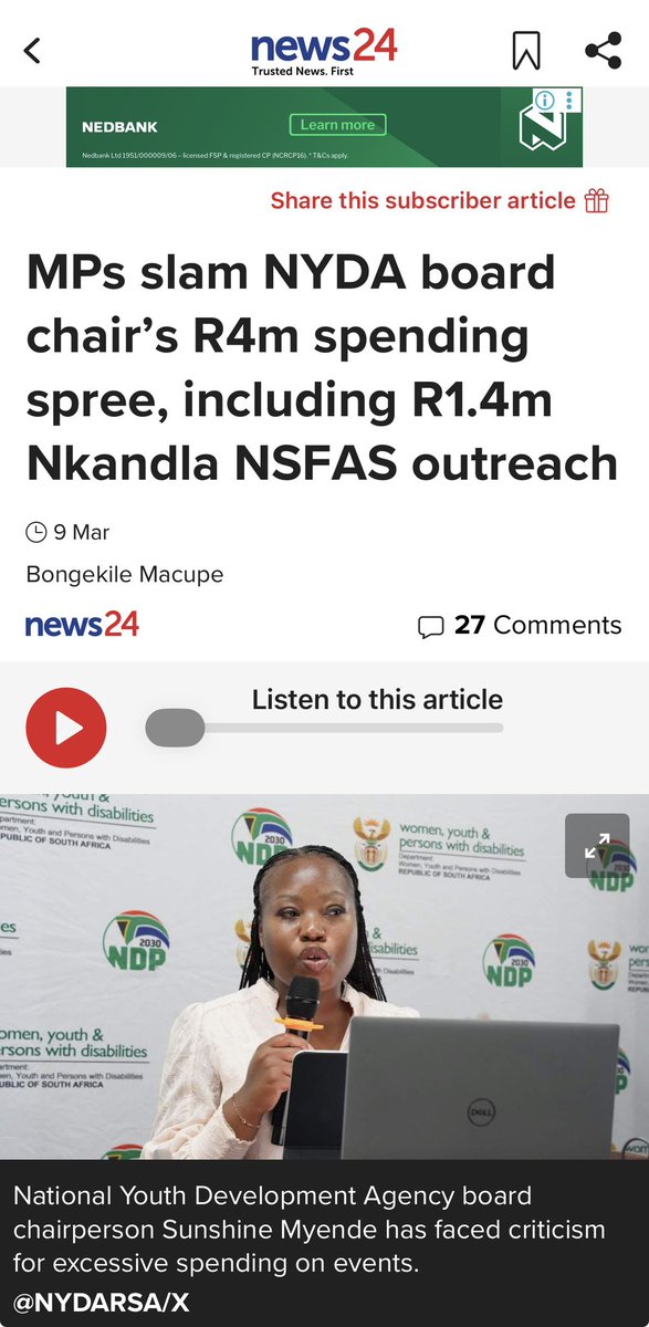 BongeMacupe's tweet photo. A good day to bring this story  back! I sent questions to the #NYDA &amp; they asked for an extension but never responded.
They could also not respond in the Portfolio Committee when they were being probed about these exorbitant amounts! https://t.co/a3tJyV8HlS