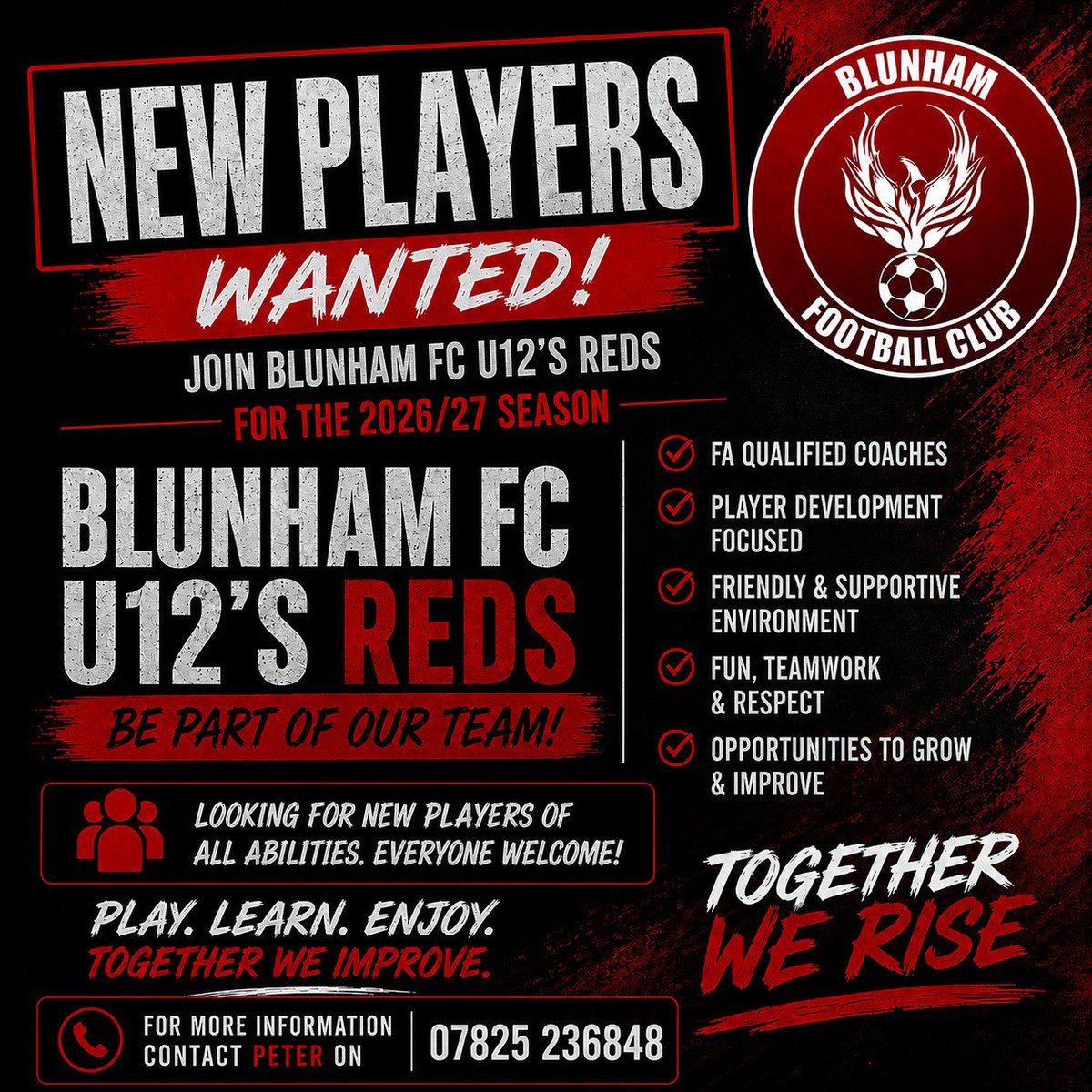 Blunham_fc's tweet photo. ⚽️ NEW PLAYERS WANTED ⚽️

Blunham FC U12’s Reds are looking for new players to join us for the 2026/27 season!

Come and be part of a fantastic club where players can enjoy football, make friends and reach their potential. https://t.co/Q7ObxUHxeu