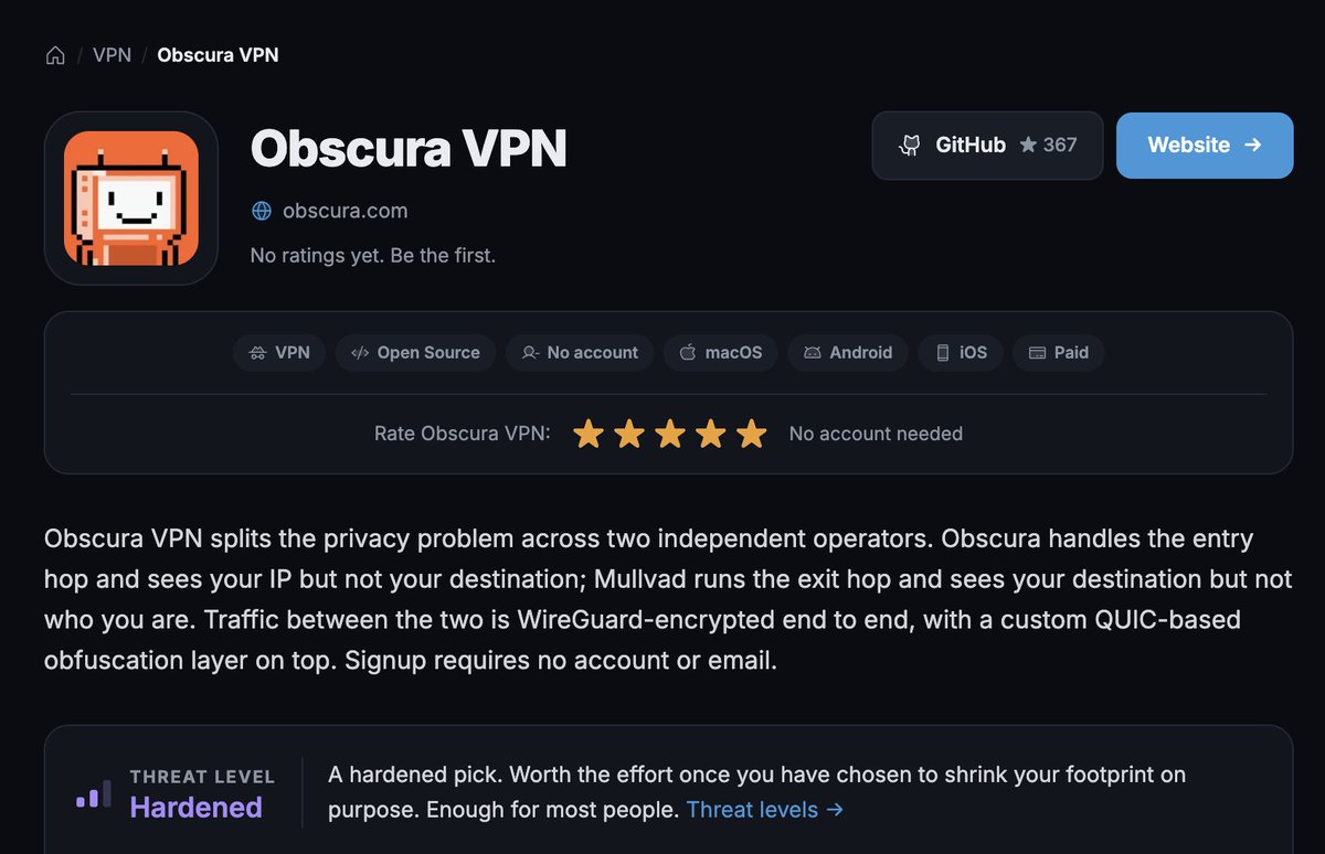 Obscura: The Privacy-first VPN tweet media
