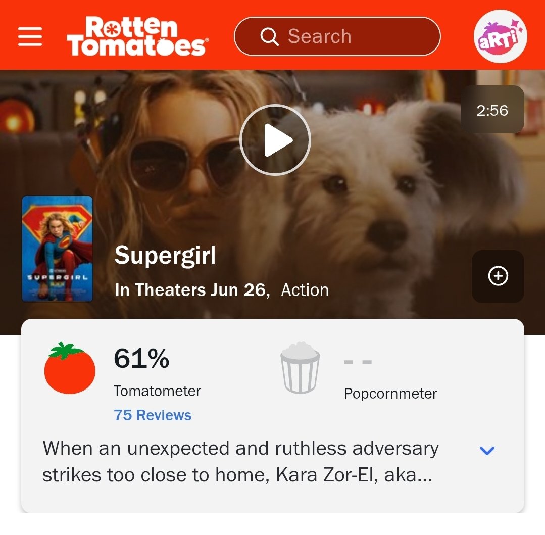 ragingbolt01's tweet photo. @CultureCrave 🤔 I'm not saying it will be good or bad but this is what it's currently at. Granted I don't think anyone should trust rotten tomatoes when they are essentially the IGN of movie reviews. https://t.co/u8OEVUBD5D