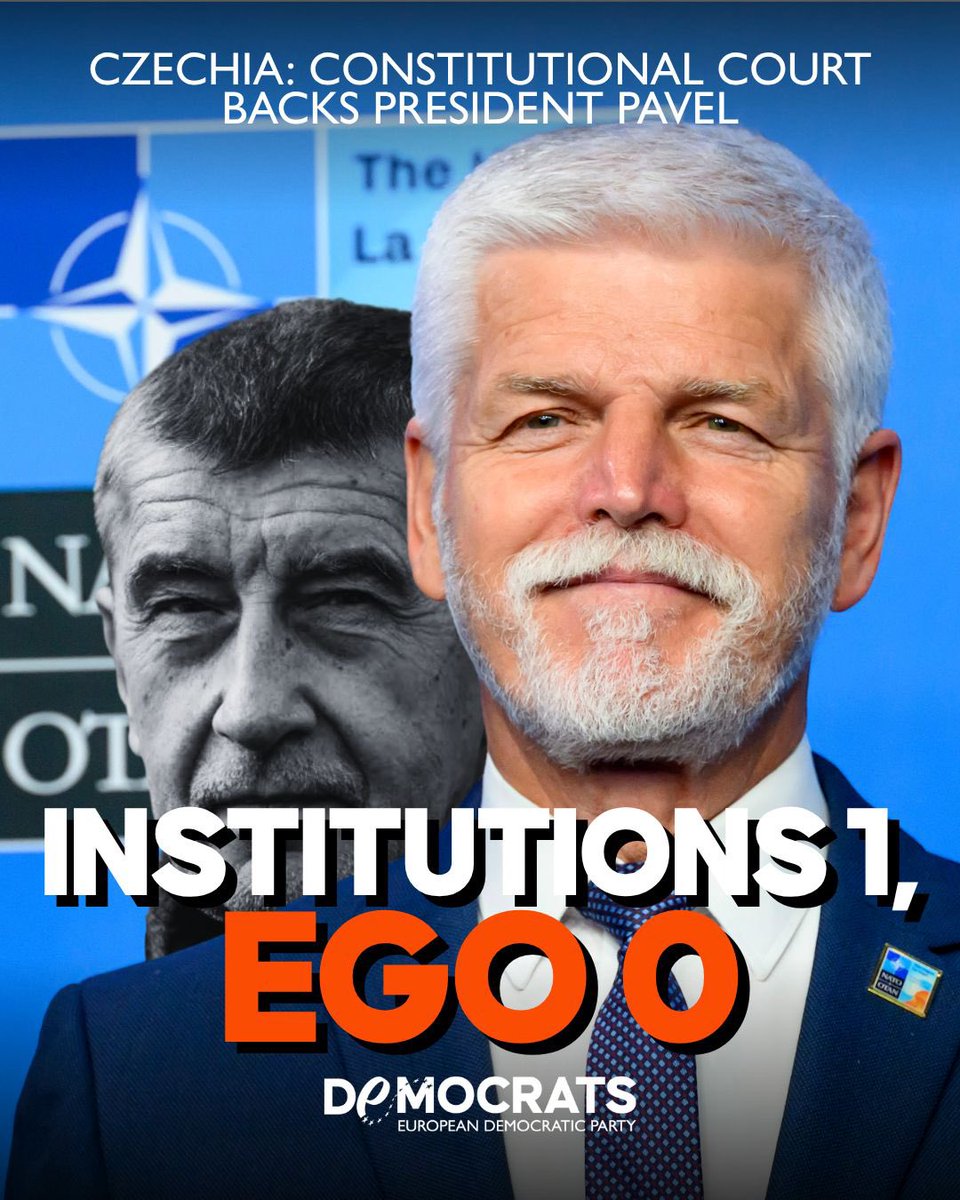 democrats_eu's tweet photo. Yesterday we said it clearly: Andrej Babiš was turning Czechia’s NATO seat into partisan theatre. Today, the Constitutional Court proved the point. President Petr Pavel @prezidentpavel must be part of the delegation to Ankara. This is not a protocol detail; it is a victory for institutions, security and Europe’s credibility. When Russia tests every crack in our unity, Prague cannot play ego games. The rule of law has spoken. Czechia’s European voice is President Pavel.