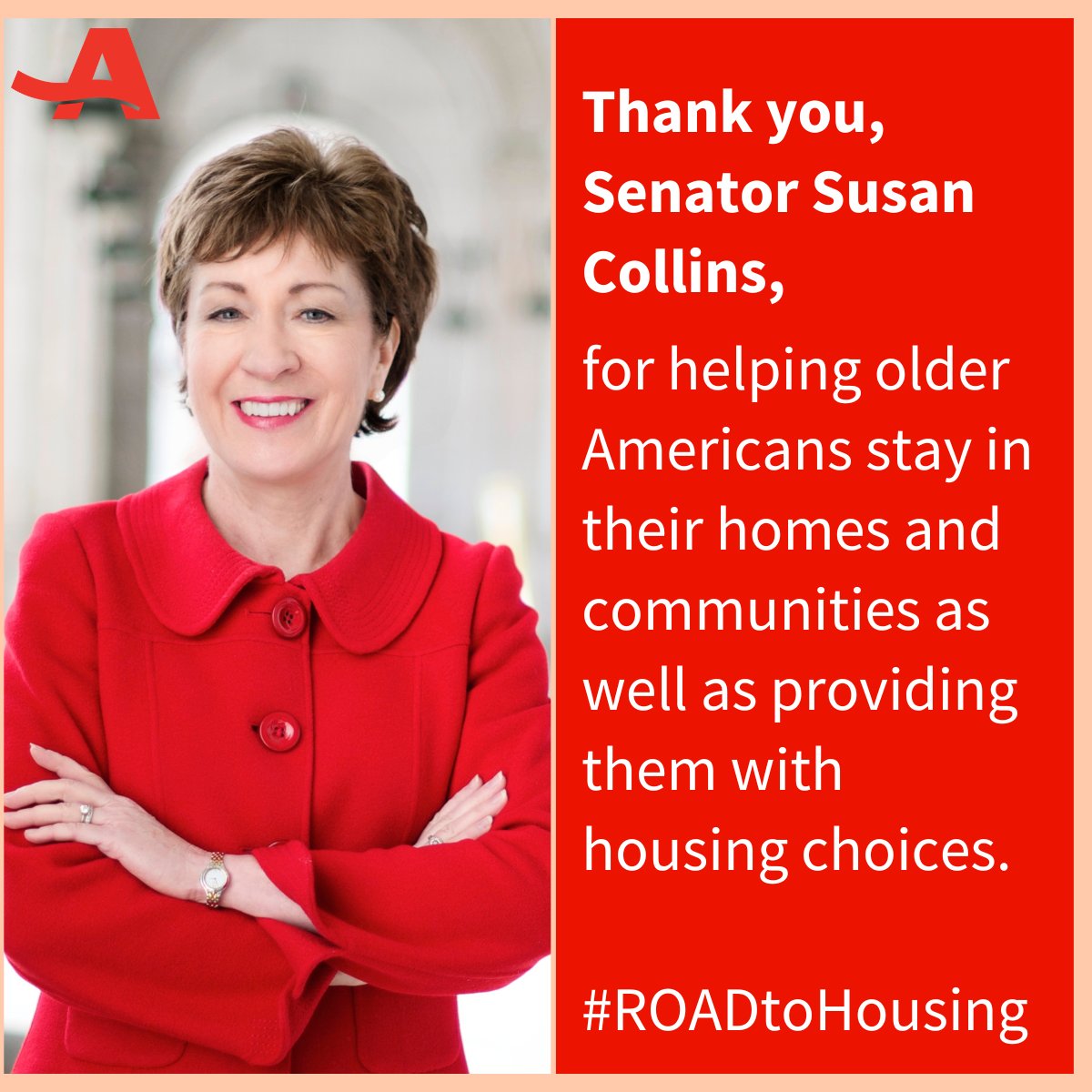 AARPMaine's tweet photo. Thank you, @SenatorCollins, for helping older Americans stay in their homes and communities as well as providing them with housing choices. We appreciate your leadership to help communities recover faster after a natural disaster. 
#ROADtoHousing https://t.co/BGEIvquQqZ