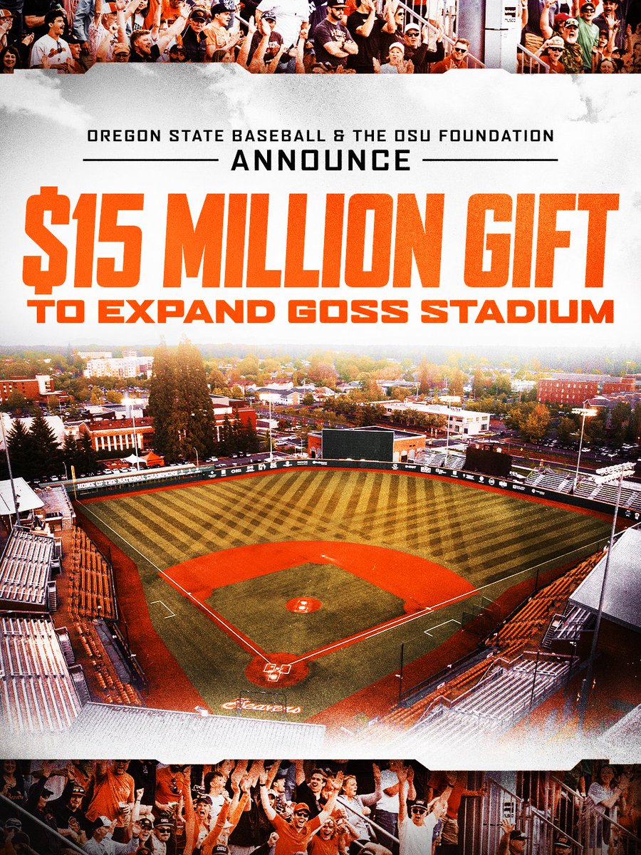 BeaverBaseball's tweet photo. Championship baseball. Championship fan experience. 

Goss Stadium is adding a new right-field structure, permanent bleacher seating, a dedicated clubhouse, office space for the @CorvKnights and additional amenities for fans. #GoBeavs 

📰 https://t.co/TKCpry1uwT https://t.co/YHh7dVIBDa
