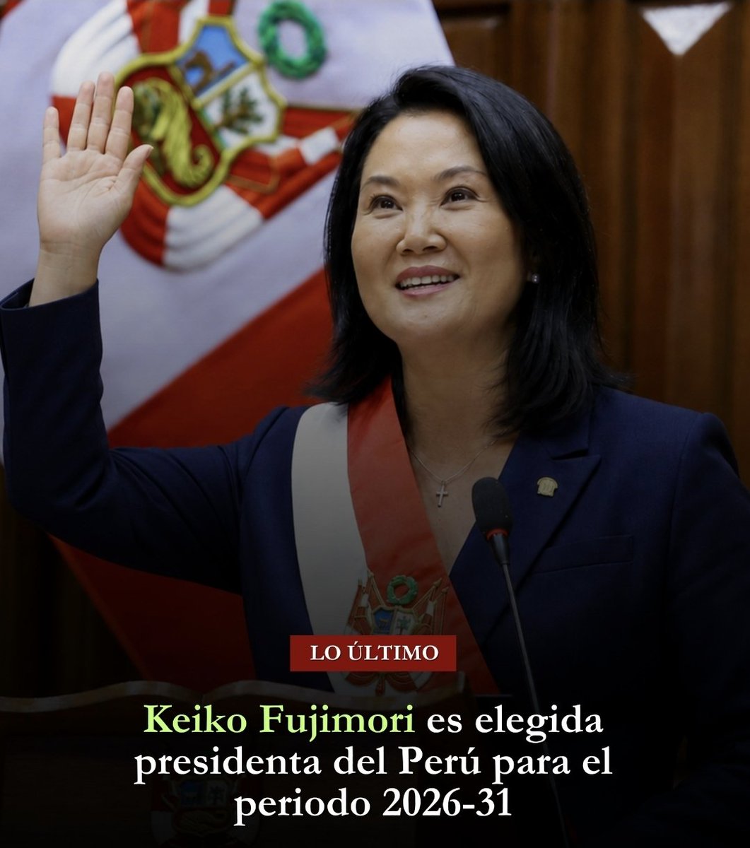 FracardTv's tweet photo. 🗣📢 #LOÚLTIMO 🚨
Keiko Sofia Fujimori Higuchi se convierte por primera vez en la historia como la Primera mujer Presidente del Perú elegida Democraticamente por el voto popular para el Periodo 2026-2031

Con el 99.863 % es imposible que el Izquierdista Sanchez le de vuelta! https://t.co/i5eKJtuZ70